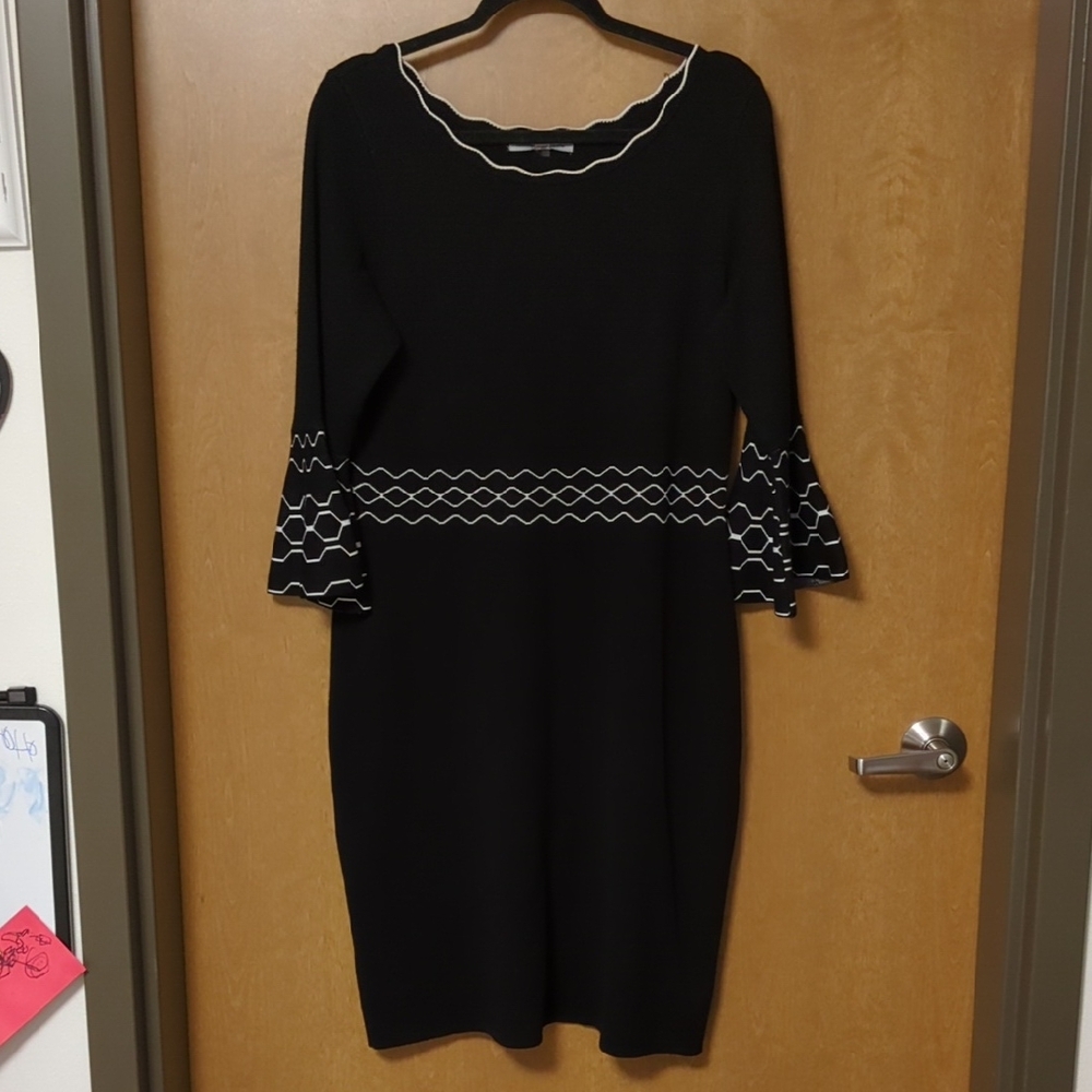 Danny Nicole Sweater Dress - Full Body Drape - Black With White Stitching -EUC -